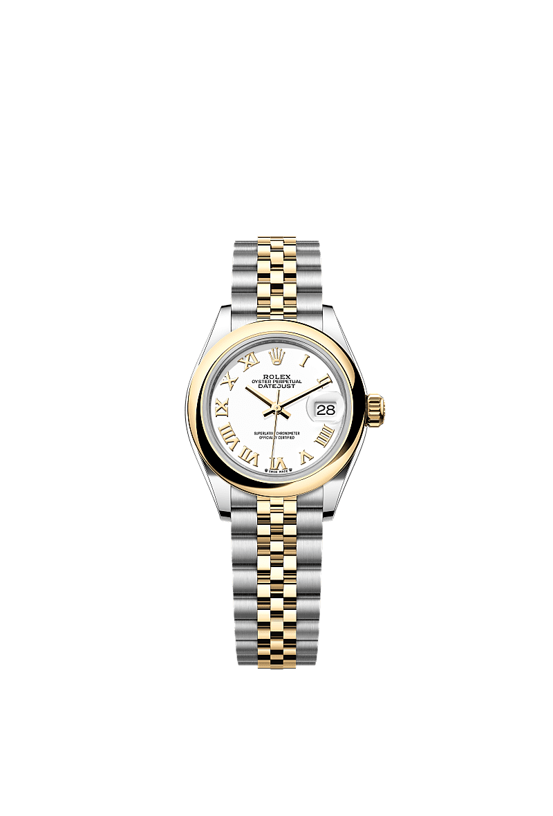 女装日志型, 蚝式，28毫米，黄金及蚝式钢, 表盘 : 白色, Rolex