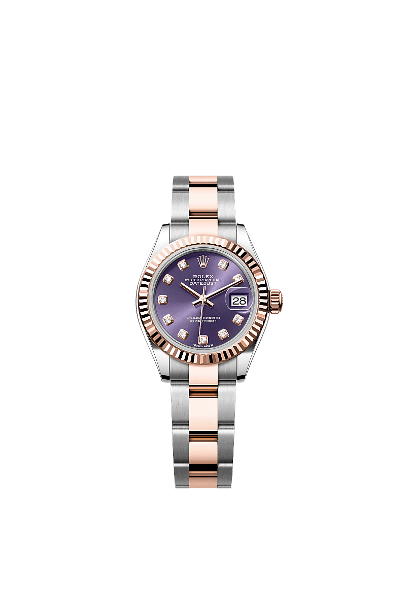 Lady-Datejust, Oyster, 28 mm, Oystersteel and Everose gold, Dial : Aubergine set with diamonds, Rolex