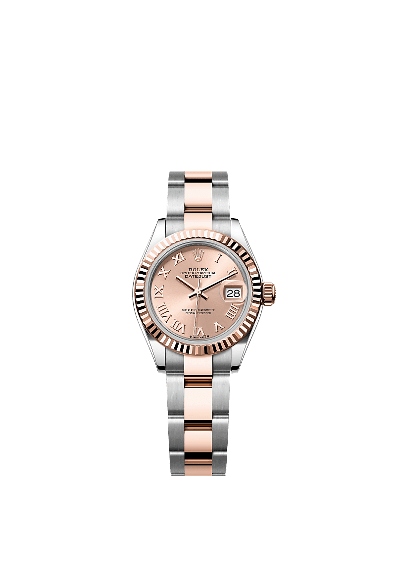 女装日志型, 蚝式,28毫米,永恒玫瑰金及蚝式钢, 表盘 : 玫瑰金色, Rolex