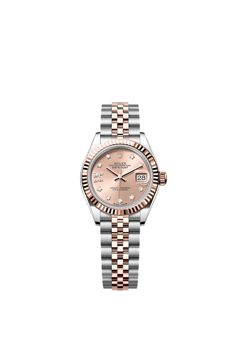 Lady-Datejust, Oyster, 28 mm, Oystersteel and Everose gold, Dial : Rosé-colour set with diamonds, Rolex