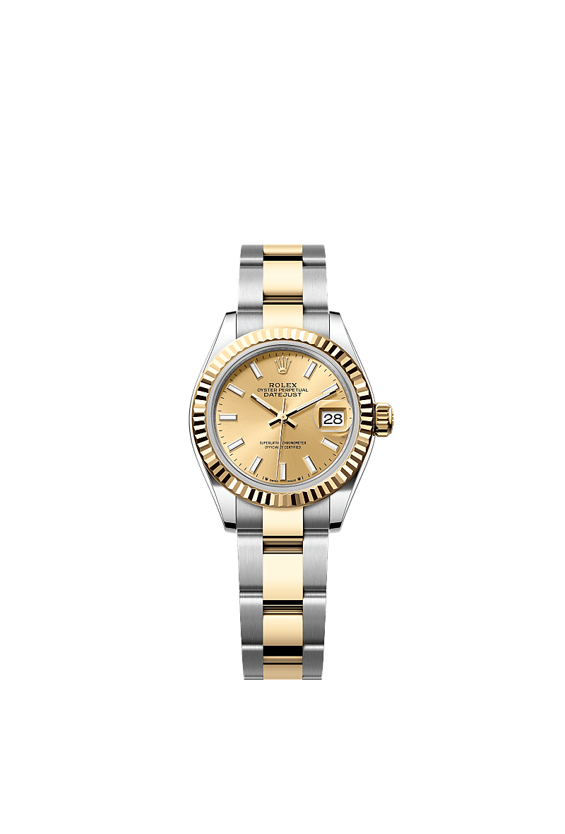 女装日志型, 蚝式,28毫米,黄金及蚝式钢, 表盘 : 香槟色, Rolex