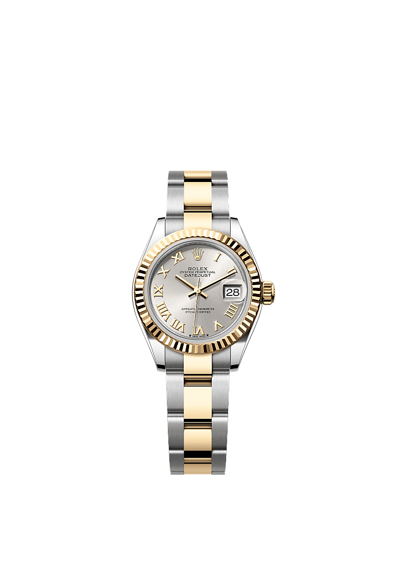 女装日志型, 蚝式,28毫米,黄金及蚝式钢, 表盘 : 银色, Rolex
