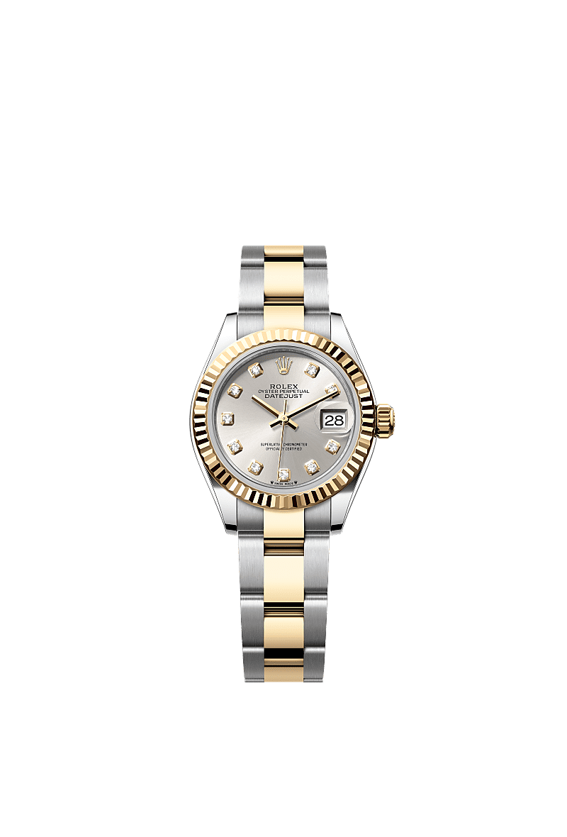 Lady-Datejust, Oyster, 28 mm, Oystersteel and yellow gold, Dial : Silver set with diamonds, Rolex