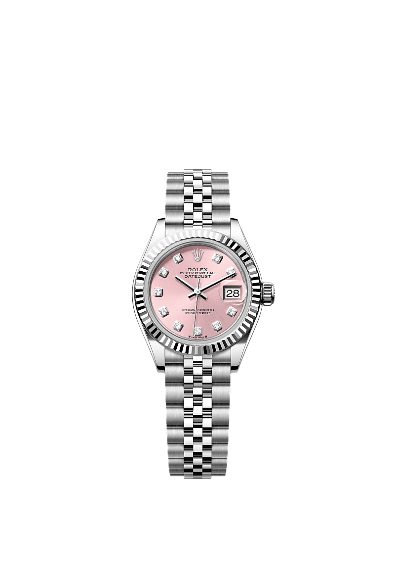 Lady-Datejust, Oyster, 28 mm, Oystersteel and white gold, Dial : Pink set with diamonds, Rolex