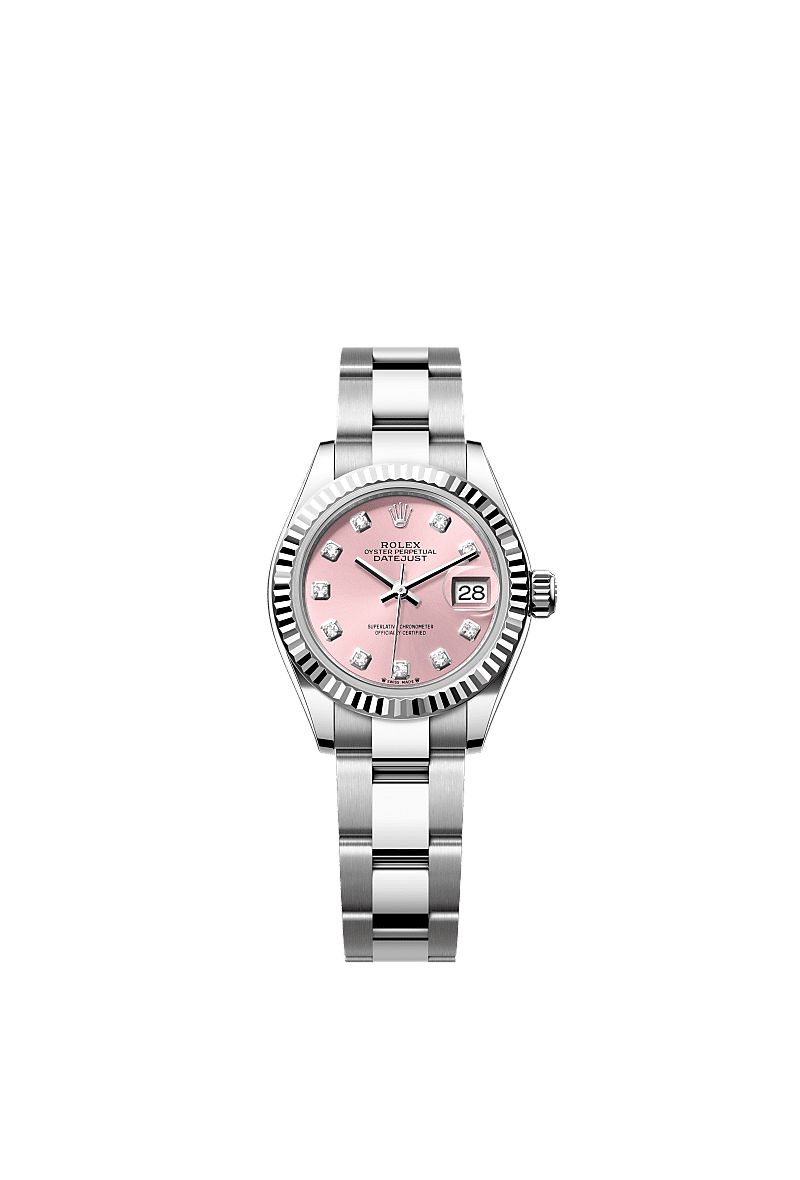 Lady-Datejust, Oyster, 28 mm, Oystersteel and white gold, Dial : Pink set with diamonds, Rolex