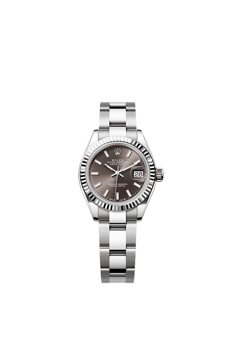 女装日志型, 蚝式，28毫米，白色黄金及蚝式钢, 表盘 : 深灰色, Rolex
