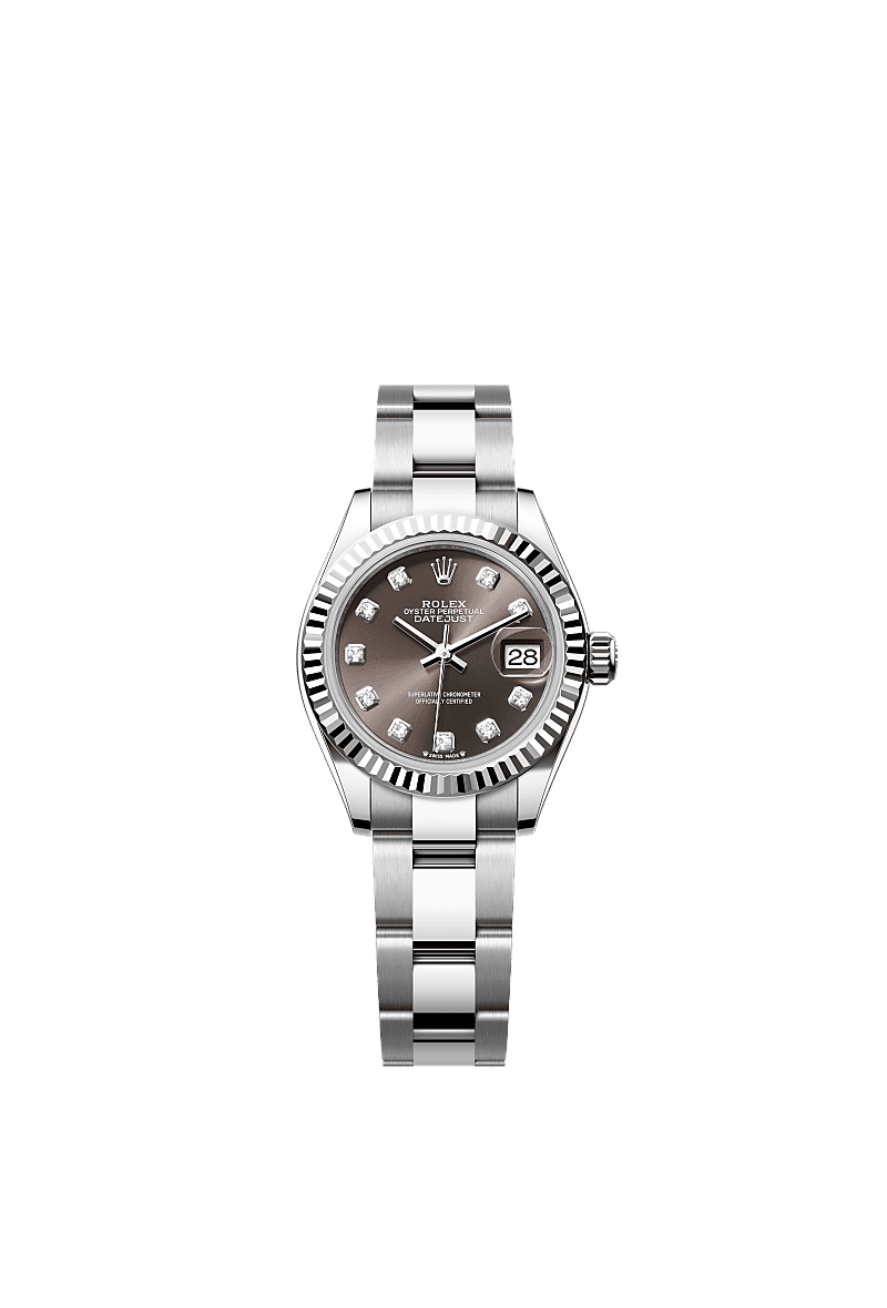 Lady-Datejust, Oyster, 28 mm, Oystersteel and white gold, Dial : Dark grey set with diamonds, Rolex