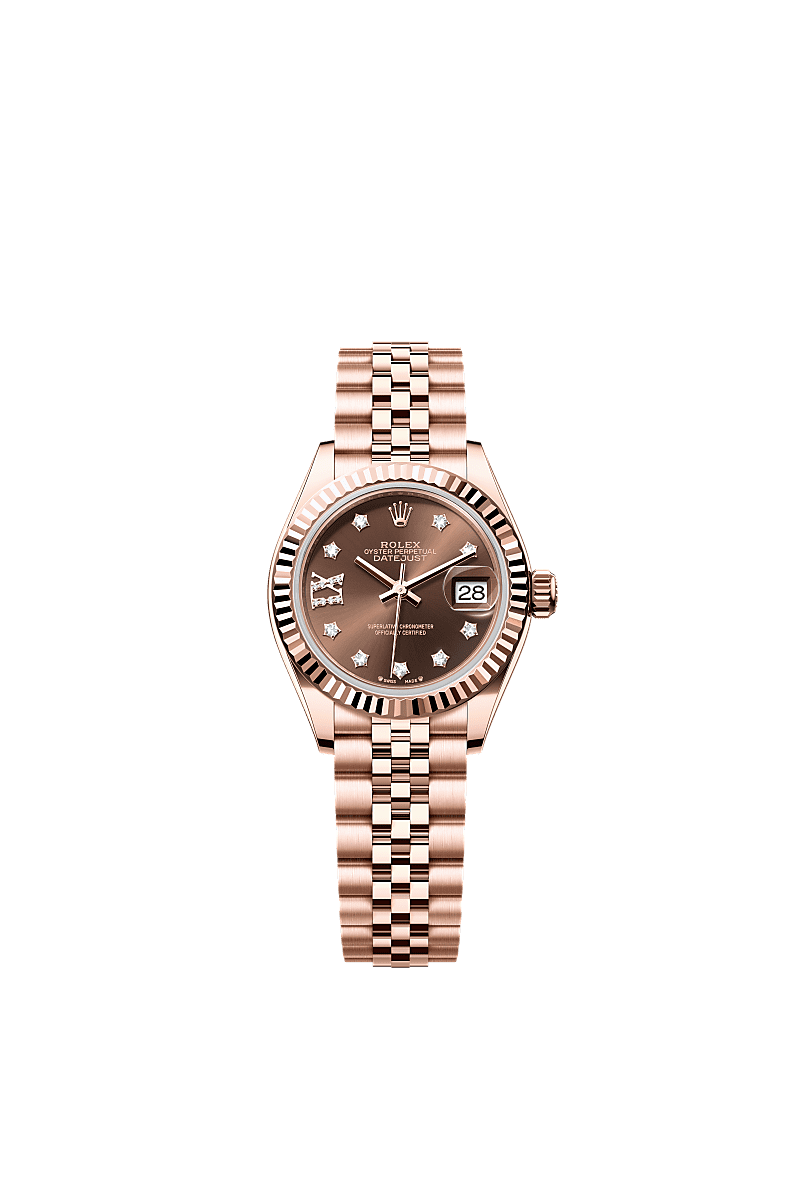 Lady-Datejust, Oyster, 28 mm, Everose gold, Dial : Chocolate set with diamonds, Rolex