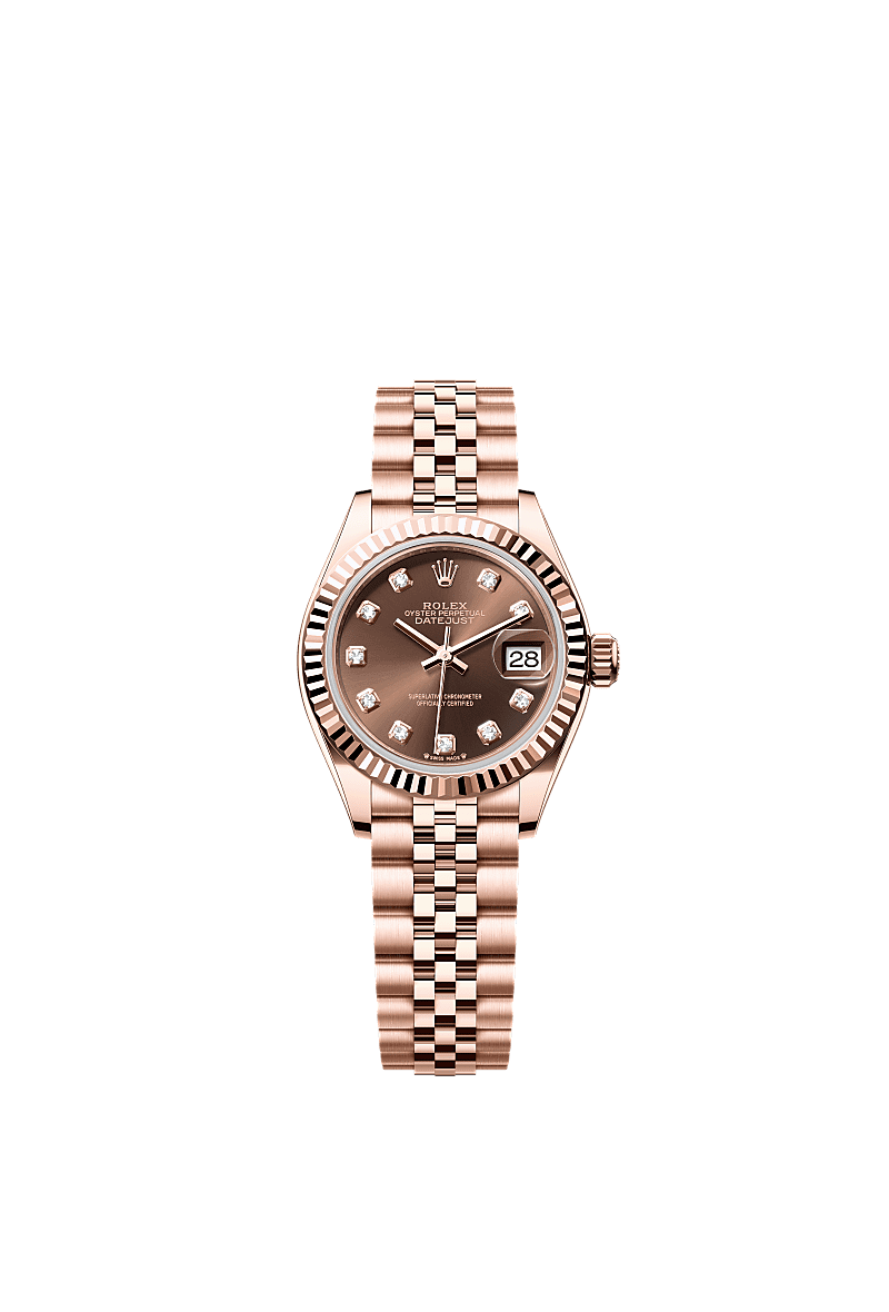 女装日志型, 蚝式,28毫米,永恒玫瑰金, 表盘 : 巧克力色,镶钻石, Rolex