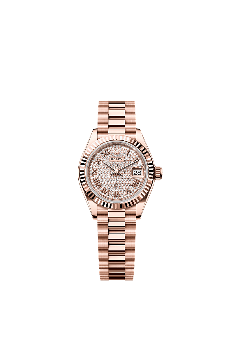 女装日志型, 蚝式,28毫米,永恒玫瑰金, 表盘 : 密镶钻石, Rolex