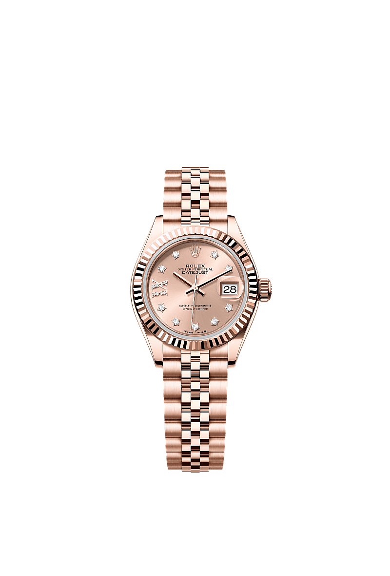 Lady-Datejust, Oyster, 28 mm, Everose gold, Dial : Rosé-colour set with diamonds, Rolex