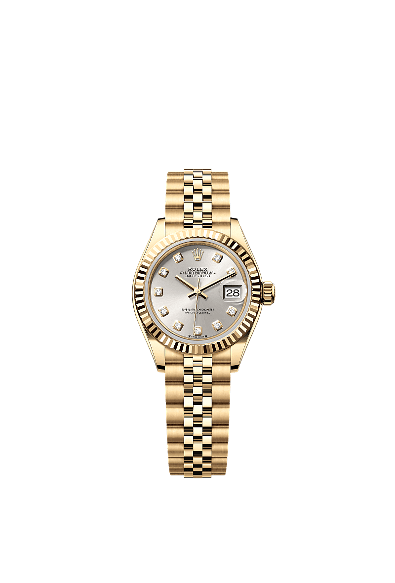 女装日志型, 蚝式,28毫米,黄金, 表盘 : 银色,镶钻石, Rolex