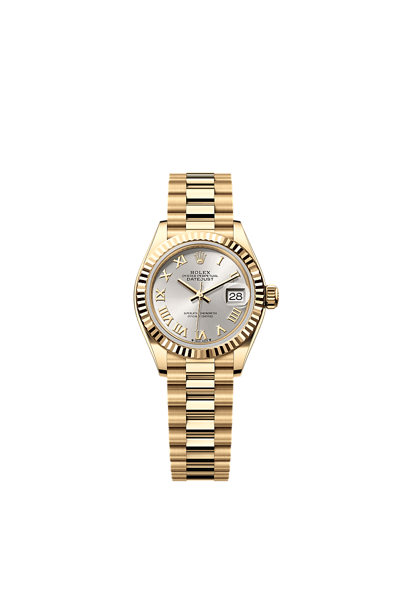 女装日志型, 蚝式,28毫米,黄金, 表盘 : 银色, Rolex
