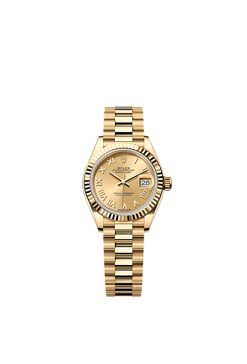 Lady-Datejust, Oyster, 28 mm, yellow gold, Dial : Champagne-colour, Rolex
