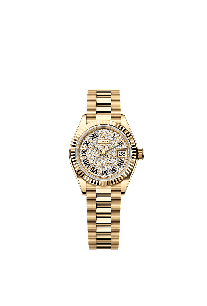 Lady-Datejust, Oyster, 28 mm, yellow gold, Dial : Diamond-paved, Rolex