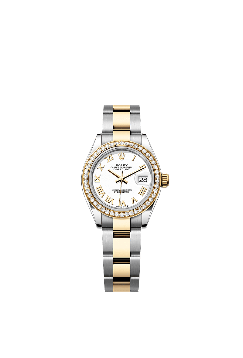 Lady-Datejust, Oyster, 28 mm, Oystersteel, yellow gold and diamonds, Dial : White, Rolex