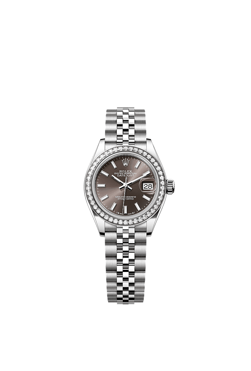 Lady-Datejust, Oyster, 28 mm, Oystersteel, white gold and diamonds, Dial : Dark grey, Rolex