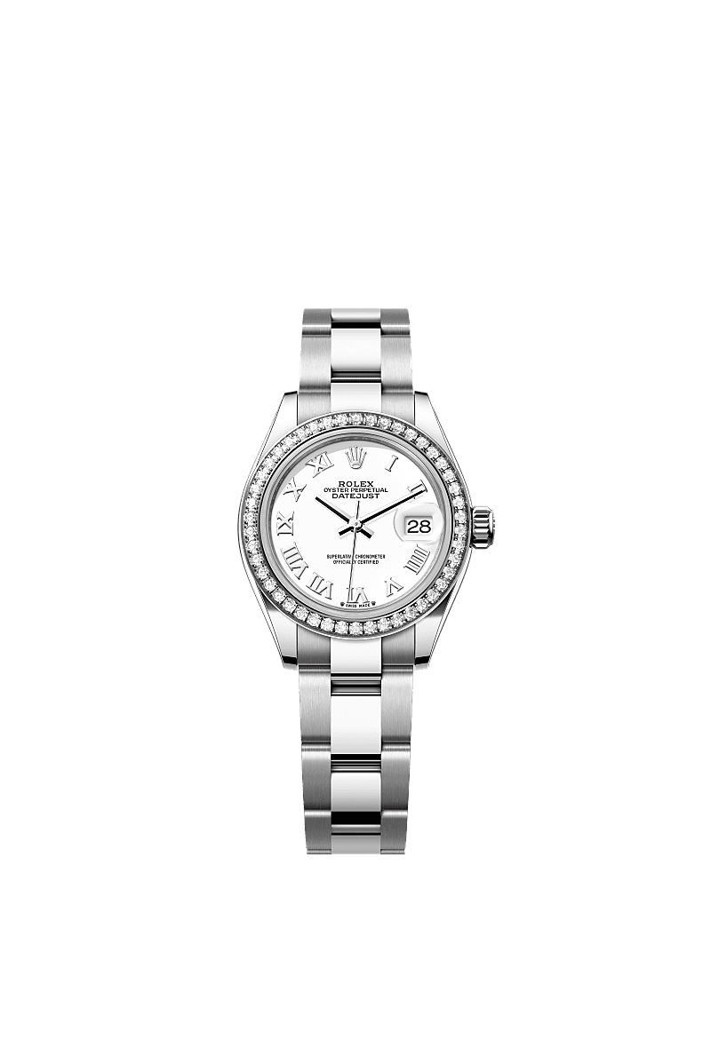 Lady-Datejust, Oyster, 28 mm, Oystersteel, white gold and diamonds, Dial : White, Rolex