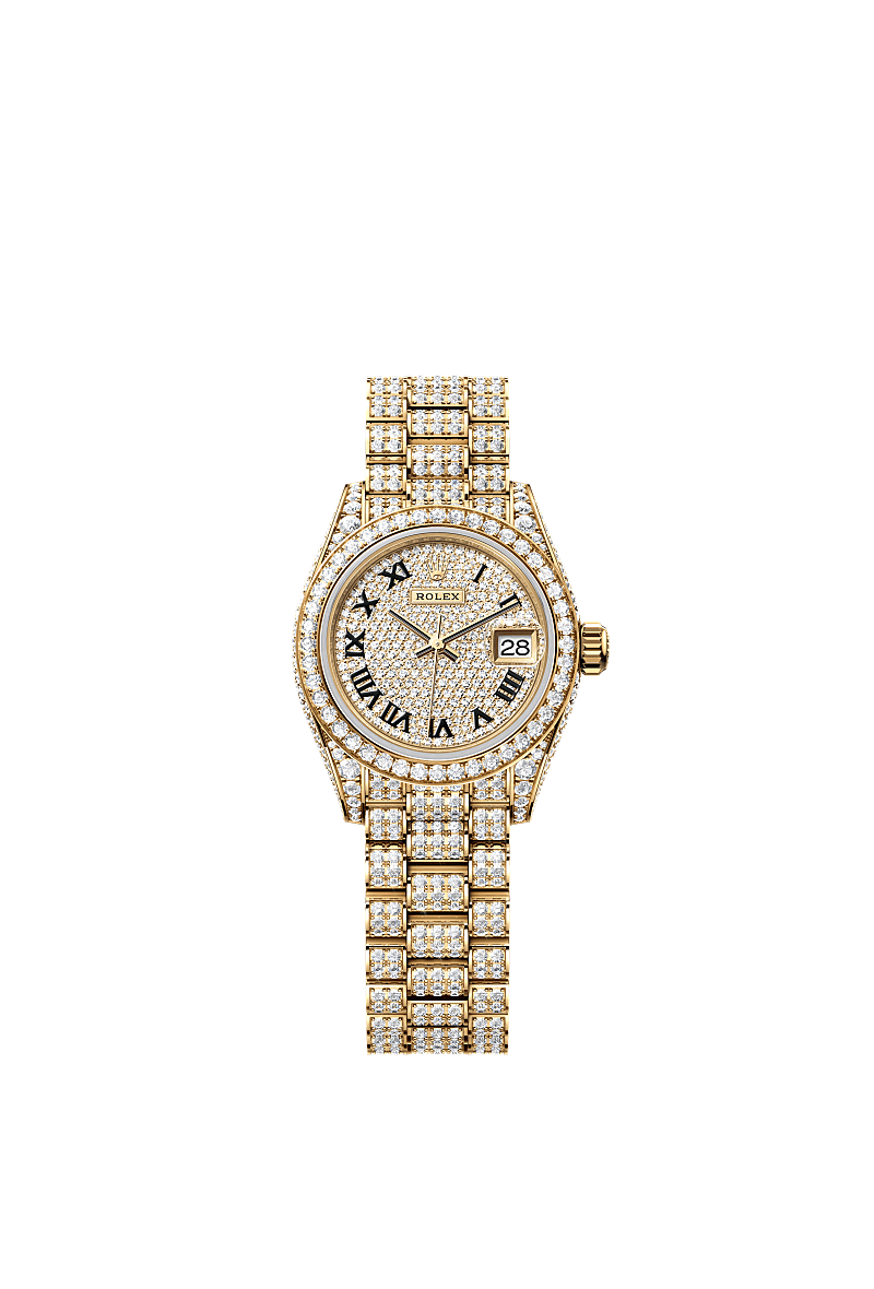 Lady-Datejust, Oyster, 28 mm, yellow gold and diamonds, Dial : Diamond-paved, Rolex