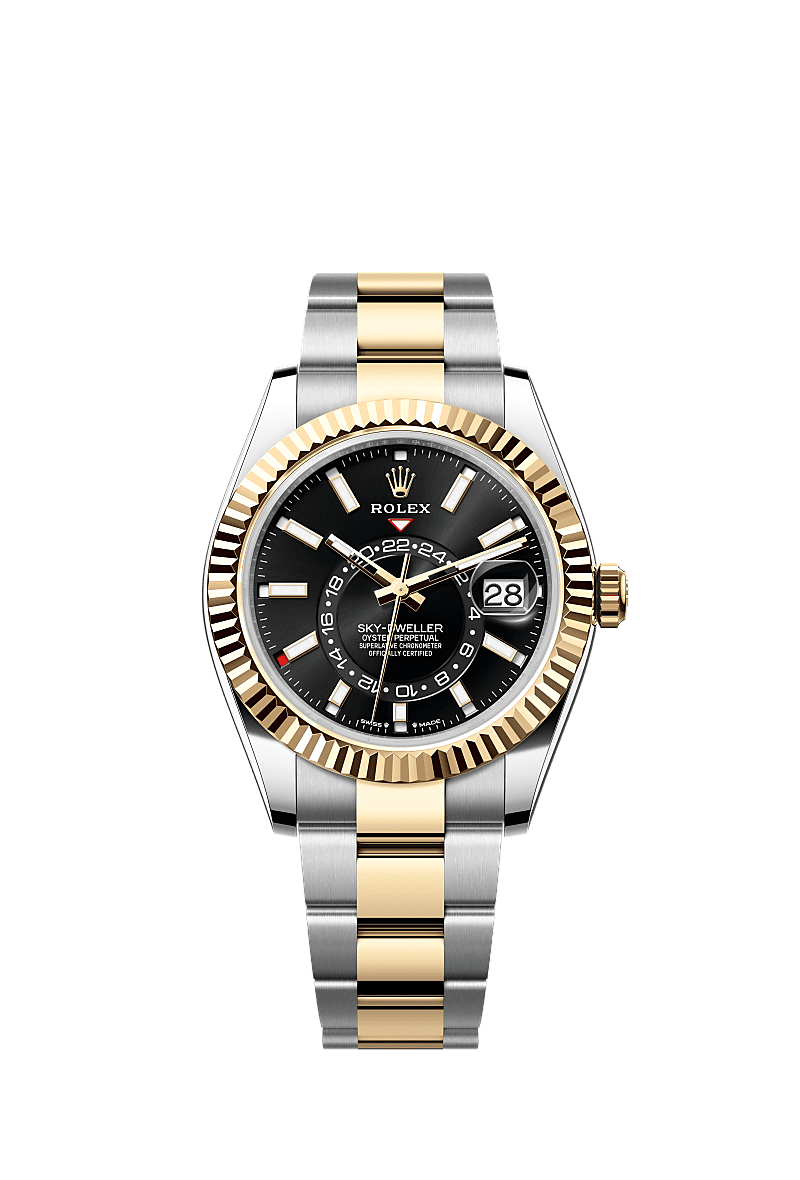 Sky-Dweller, Oyster, 42 mm, Oystersteel and yellow gold, Dial : Bright black, Rolex