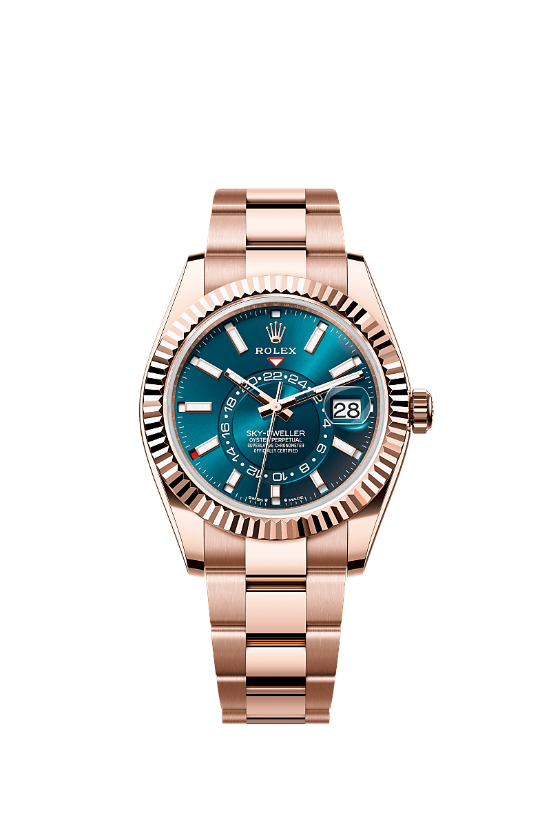 纵航者型, 蚝式，42毫米，永恒玫瑰金, 表盘 : 蓝绿色, Rolex