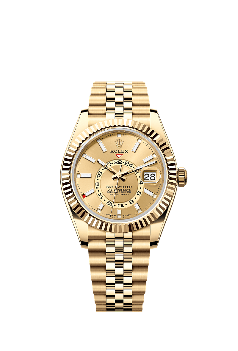 Sky-Dweller, Oyster, 42 mm, yellow gold, Dial : Champagne-colour, Rolex