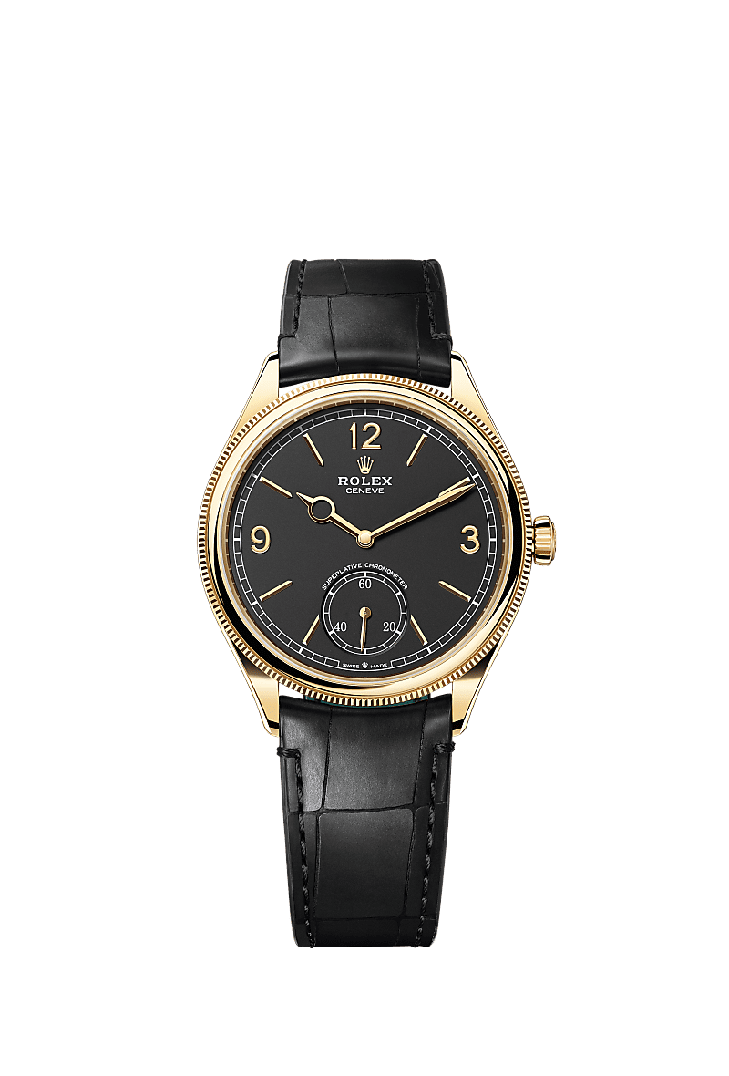 1908, 39 mm, 18 ct yellow gold, polished finish, Dial : Intense black, Rolex