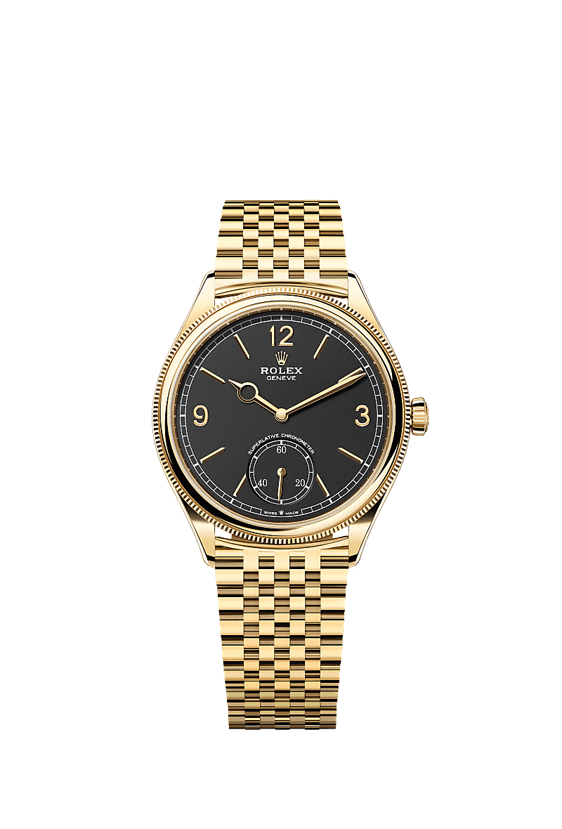 1908型, 39毫米，18K黄金，磨光效果, 表盘 : 醇黑色, Rolex