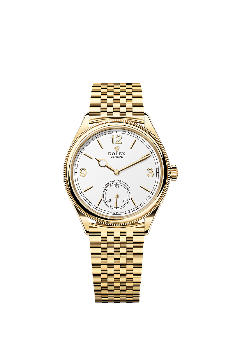 1908型, 39毫米，18K黄金，磨光效果, 表盘 : 醇白色, Rolex